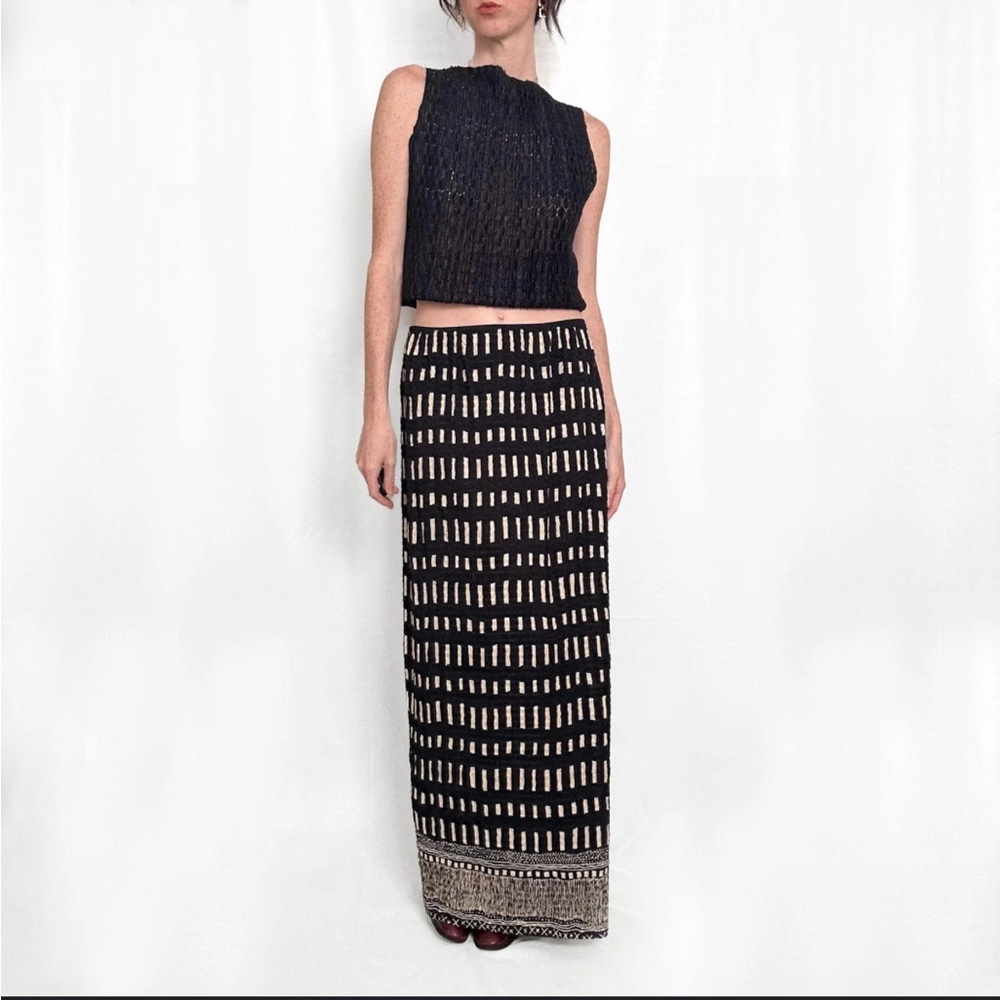 Vintage Asian Wrap Maxi Tie Waist Skirt Black Gold Elephants Adjustable Small S